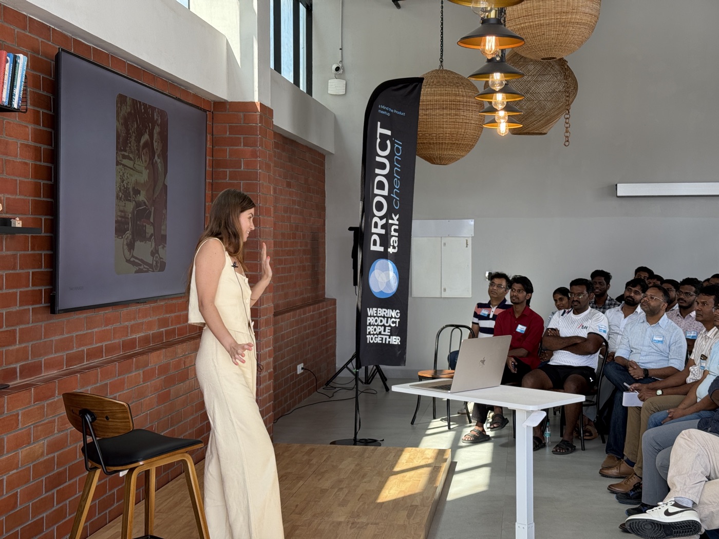 Paula Mariani speaking at ProductTank Chennai